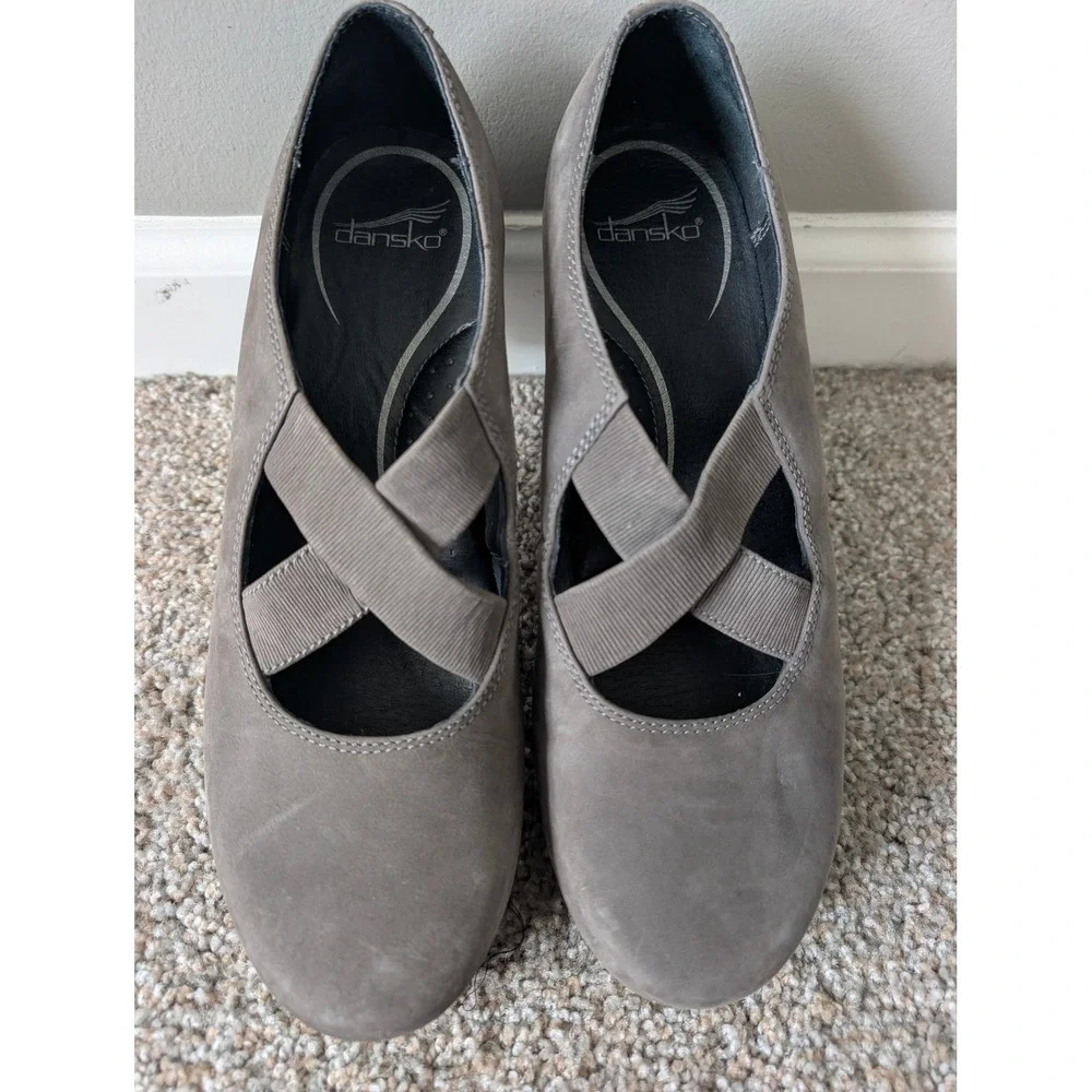 Dansko Grey Nubuck Leather Crisscross Mary Jane Block Heel Size 41/10-10.5